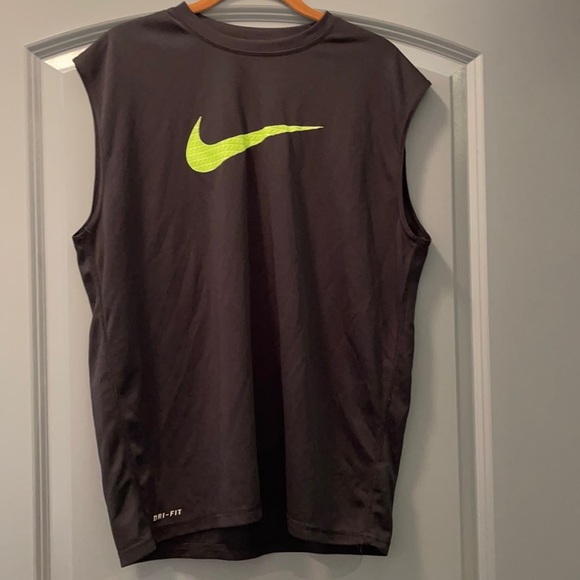 Nike large Dri-Fit Black with green neon Nike logo tank top